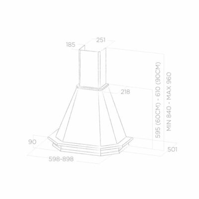 Elica-Emerald-WH-A-90-T.GREZZO-Wall-Mounted-Hood-PRF0041890B-Technical-Drawing