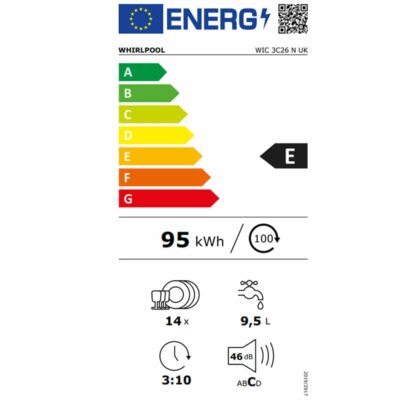 Whirlpool Built In Dishwasher WIC3C26NUK Energy Label