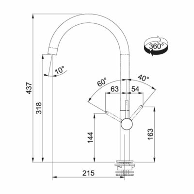 Franke Lounge Kitchen Tap 115.0251.873 Technical Drawing