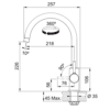 Franke Lina Swivel Spout XL J-Design Kitchen Tap 115.0693.228 - Dimensional Drawings