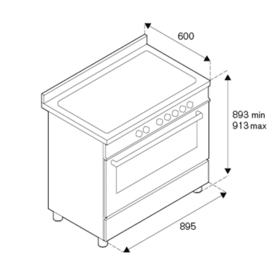 Bertazzoni Professional Series Free-Standing Gas Cooker with Electric Oven 90CM Technical Drawings