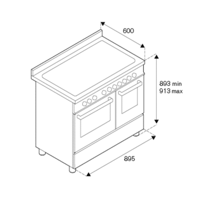 Bertazzoni Professional Series Free-Standing Induction Cooker with Electric Double Oven - Technical Drawings