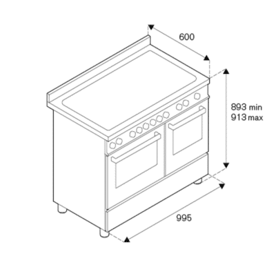 Bertazzoni Professional Series Free-Standing Induction Cooker with Electric Oven 100CM - Technical Drawings