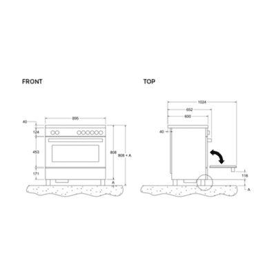 Bertazzoni Professional Series Free-Standing Induction Cooker with Electric Oven - Technical Drawings
