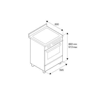Bertazzoni Professional Series Free-Standing Induction Cooker with Electric Oven - Technical Drawings