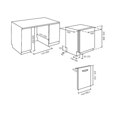 Hoover H-Dish 500 Built In Dishwasher HI5B7F1S - Dimensional Drawings