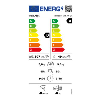 Whirlpool FFWDB 964369 WV UK Washer Dryer 9.6KG - Energy Label