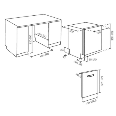 Hoover H-Dish 700 Built In Dishwasher HI 6C4S1PTA-80 - Technical Drawings