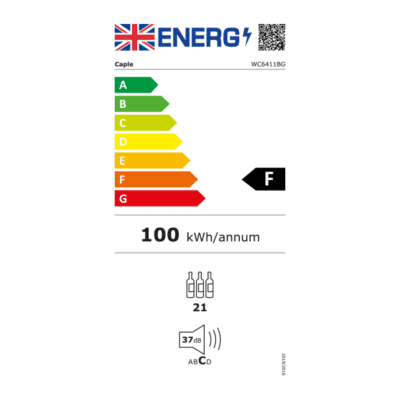 Caple Sense In-Column Single Zone Wine Cooler WC6411BG - Energy Label