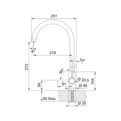 Franke Lina Clear Water Kitchen Tap - Dimensions