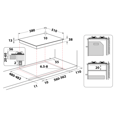 Whirlpool TGML 660 IX Gas Hob - Technical drawings