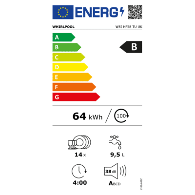 Whirlpool W8I HF58 TU UK Built In Dishwasher energy label