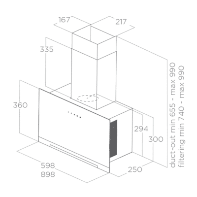 Elica Aplomb Wall Mounted Hood PRF0166941 - Dimensional Drawings