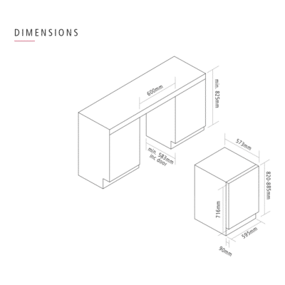 Caple Undercounter Dual Zone Wine Cabinet WI6136BG - Dimensional Drawings