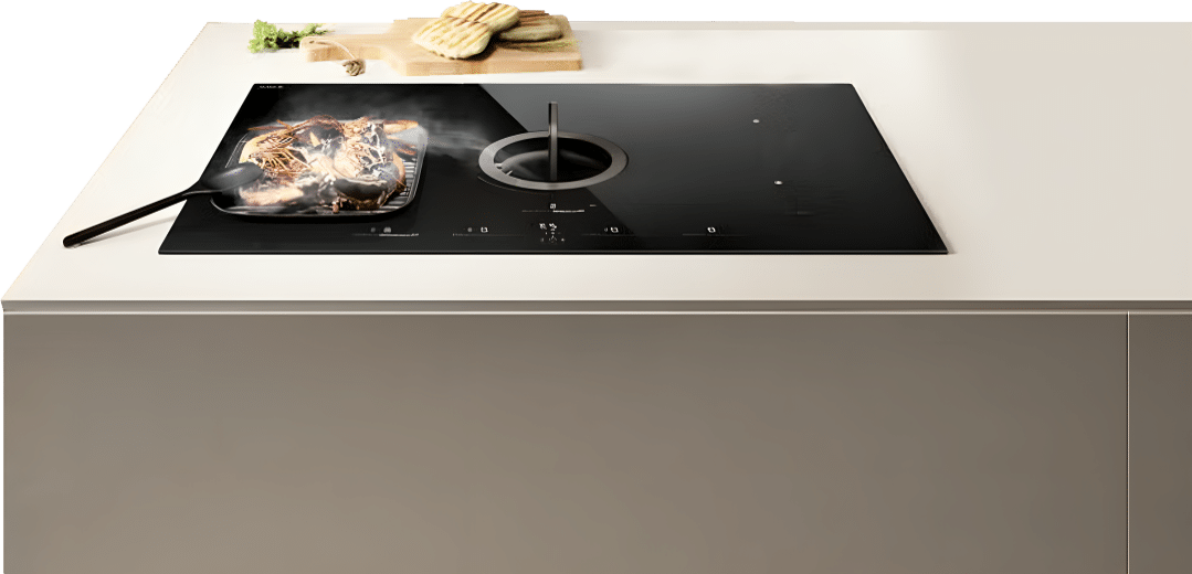 Cooking on NikolaTesla extractor hob with built-in ventilation system