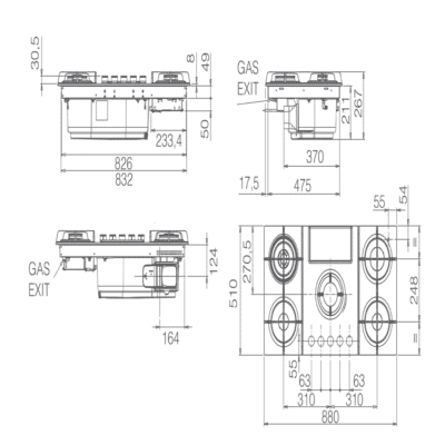 Elica NikolaTesla Flame Gas Aspiration Hob PRF0196341 - Dimensional Drawings a