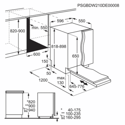 Electrolux ESL5315LO Built In Dishwasher - Dimensional Drawings