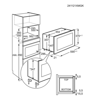 Electrolux MQ818GXE Built In Microwave - Dimensional Drawings