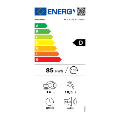 Electrolux SatelliteClean® Series 600 Built In Dishwasher KESC8310L -Energy Label