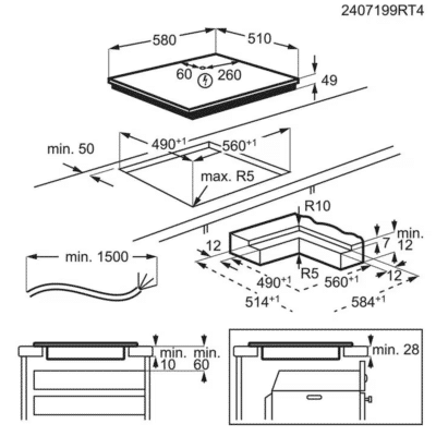 Electrolux SenseBoil® Series 700 Induction Hob EIS62453IZ - Dimensional Drawings