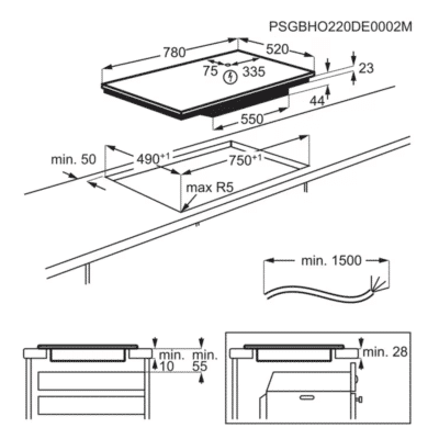 Electrolux SenseBoil® Series 700 Induction Hob EIS82453 - Dimensional Drawings