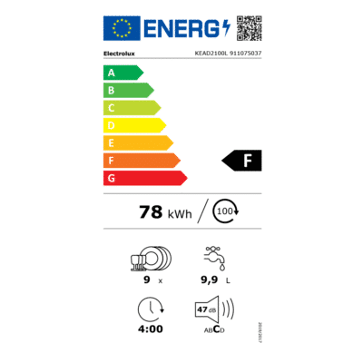 Electrolux Series 300 Built In Slim Dishwasher KEAD2100L - Energy Label