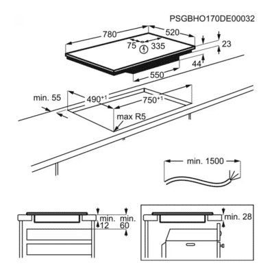 Electrolux Series 600 Induction Hob EIL83443 - Dimensional Drawings