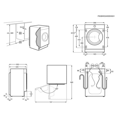 Electrolux Series 700 SteamCare Built In Washing Machine EW7F484BI - Dimensional Drawings