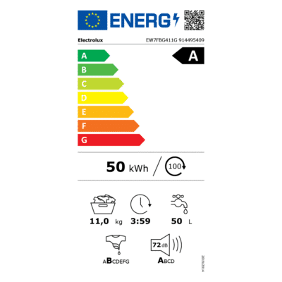 Electrolux Series 700 SteamCare Washing Machine EW7FBG411G - Energy Label