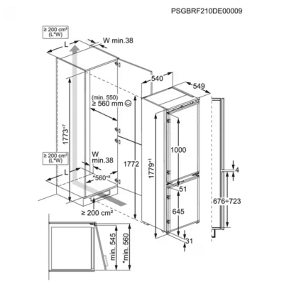 Electrolux TwinTech® Series 600 Built In Fridge Freezer LNT6NE18S - Dimensional Drawings