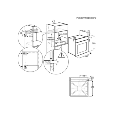Electrolux SenseCook Series 600 Built In Oven KOCDP67H - Technical Drawings