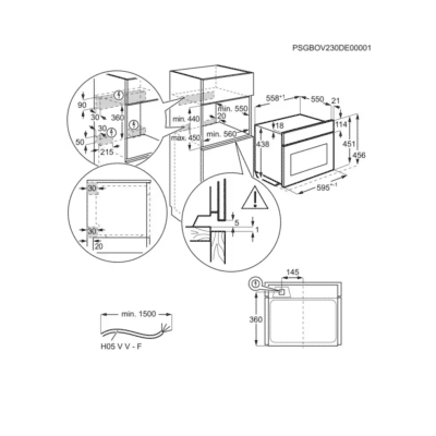 AEG CombiAir Compact Series 5000 Built In Microwave Oven NKO5N401B - Dimensional Drawings