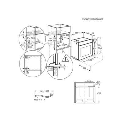 AEG MealAssist Series 7000 Built In Oven NBE7P731AT - Dimensional Drawings
