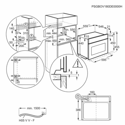 AEG MealAssist Series 8000 Built In Microwave Oven NKK8N721T - Dimensional Drawings
