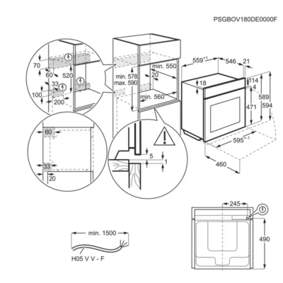 AEG MealAssist Series 8000 Built In Oven NBP8S731AT - Dimensional Drawings