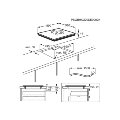 AEG Series 5000 Induction Hob 60CM OIO64A00FB - Dimensional Drawings