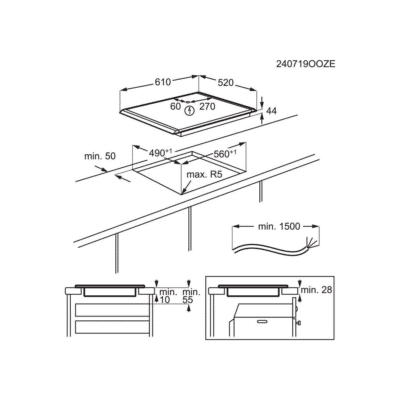 AEG Series 8000 Induction Hob NII64B30AZ - Dimensional Drawings