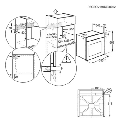 AEG SurroundCook® Series 5000 Built In Oven NBU5P431SB - Dimensional Drawings