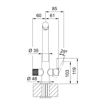 Franke Lina 2.0 L 3 Way Kitchen Mixer 120.0730.779 - Dimensional Drawings a