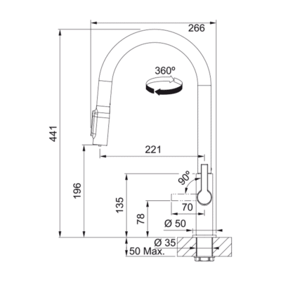 Franke Maris Slim Clear WaterJ Pull Out 3 Way Kitchen Mixer 120.0730.911 - Dimensional Drawings