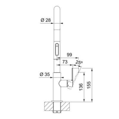 Franke Maris Slim Clear WaterJ Pull Out 3 Way Kitchen Mixer 120.0730.911 - Dimensional Drawings a