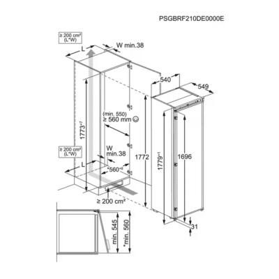 AEG CustomFlex®Series 6000 Built In Fridge NSK6F181DS - Dimensional Drawings