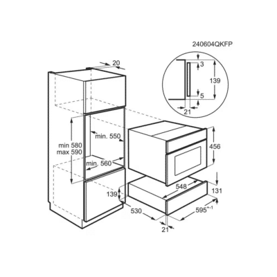 AEG Series 6000 Built In Warming Drawer OD8K11B - Dimensional Drawings