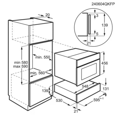 AEG Series 6000 Built In Warming Drawer OD8K11T - Dimensional Drawings