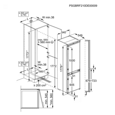 AEG Series 6000 Fridge Freezer NSC6M18BES - Dimensional Drawings