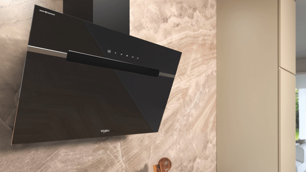 Whirlpool built-in kitchen hood with sleek black glass design