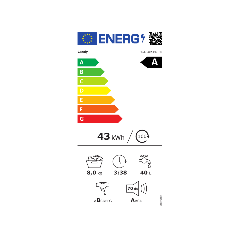 Hoover Pro Wash Series 1 Washing Machine HGD 48SB6-80 - Energy Label Hoover Pro Wash Series 1 Washing Machine HGD 48SB6-80 - Energy Label
