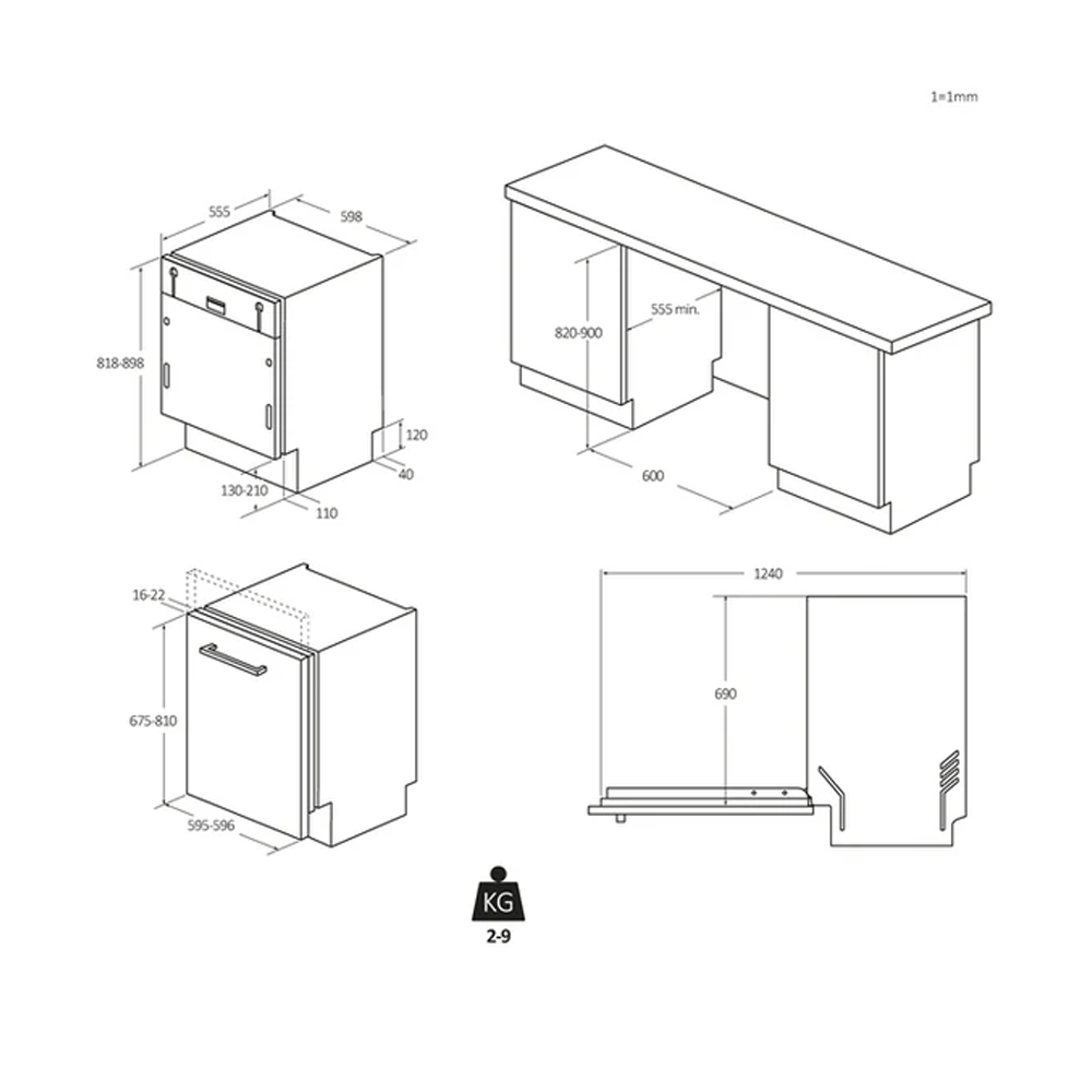 Haier Biovitae Collection I-Pro Shine Series 6 Built In Dishwasher XS 4A4M4BB - Dimensional Drawings Haier Biovitae Collection I-Pro Shine Series 6 Built In Dishwasher XS 4A4M4BB - Dimensional Drawings