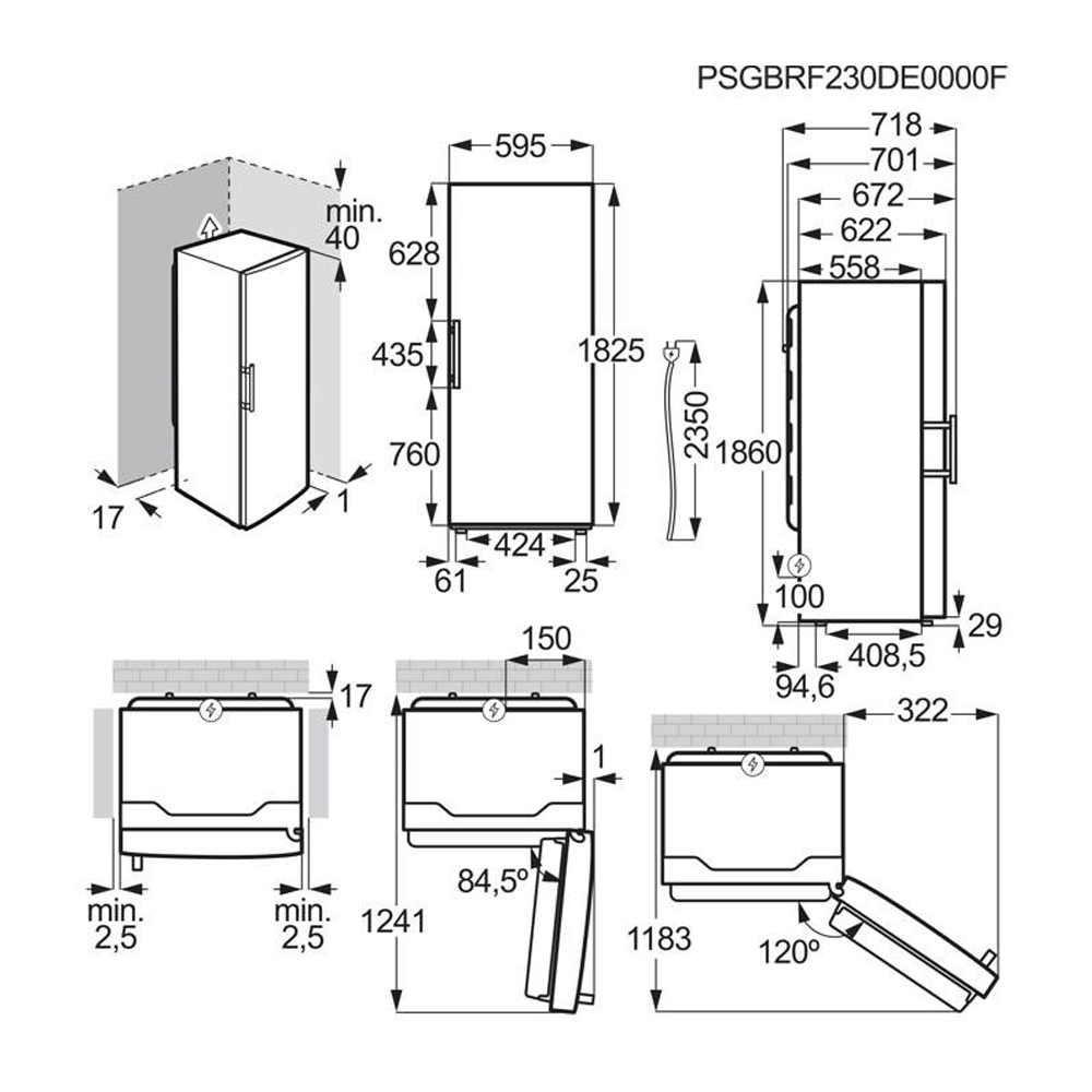 Electrolux Series 600 Freestanding Freezer LUT6NE28U - Dimensional Drawings Electrolux Series 600 Freestanding Freezer LUT6NE28U - Dimensional Drawings