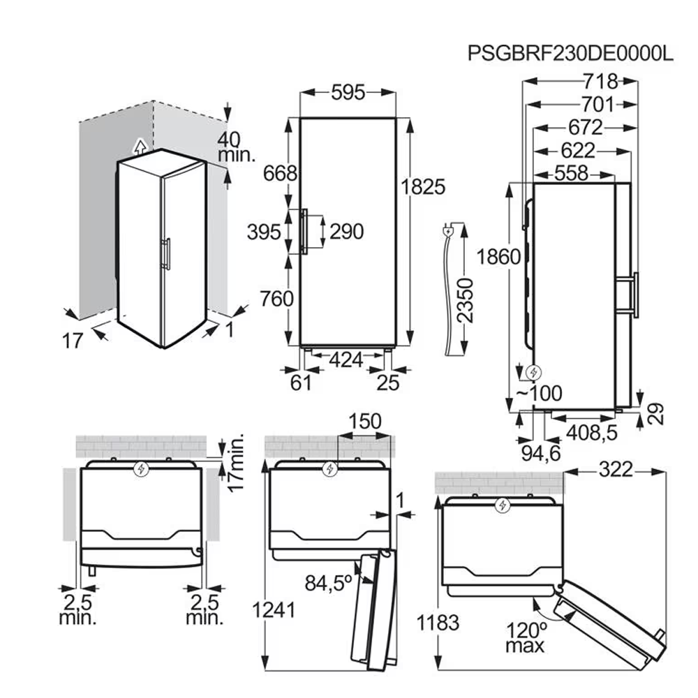 Electrolux Series 600 Freestanding Fridge LRS3DE39U - Dimensional Drawings Electrolux Series 600 Freestanding Fridge LRS3DE39U - Dimensional Drawings